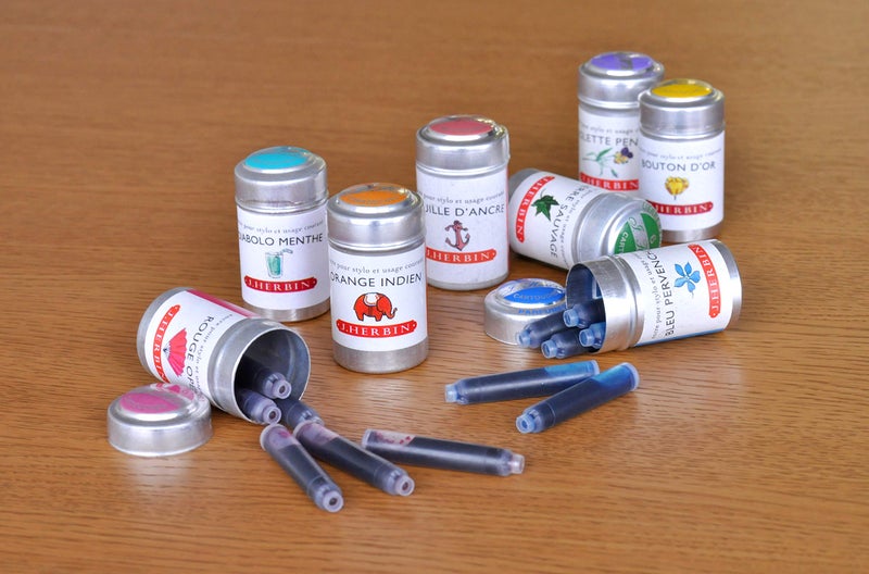 Jacques Herbin - Ref 20107T - Universal Writing Snap-In Ink Cartridges - Vert de Gris/Green-Grey - Cylindrical Metal Pot of 6 Cartridges - Grey-Coloured Ink - Image 5